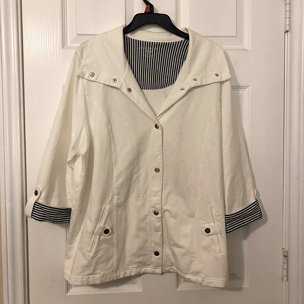 White Sport Jacket with Inner Blue and White Stripes, Karen Scott, 1X